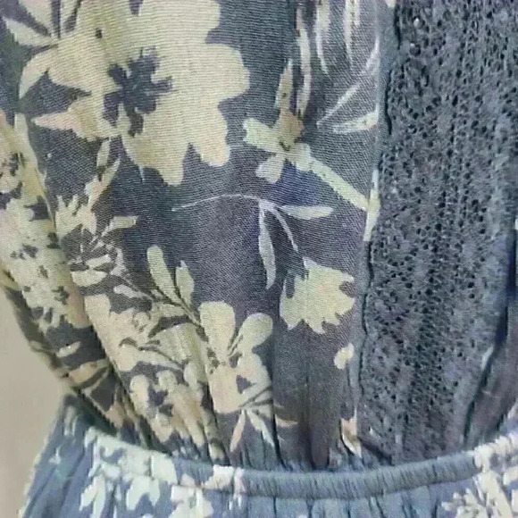 Dusty Blue & Cream Spaghetti Strap Summer Dress with Crochet Lace Trim Size L - Picture 6 of 9